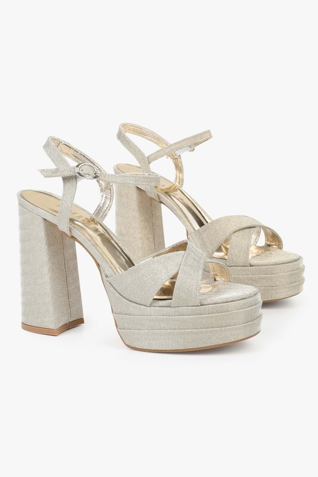 Women's Eliva Gold Glitter Platform Heeled Shoes