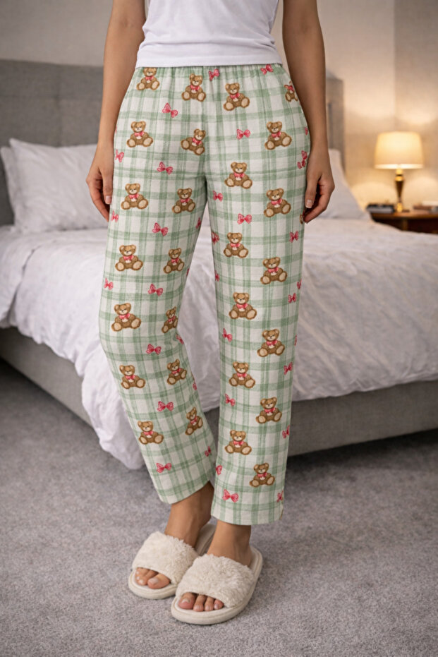 100% Cotton Knitted Elastic Waist Printed Patterned Stylish and Comfortable Women's Tracksuit Pajamas Single Bottom