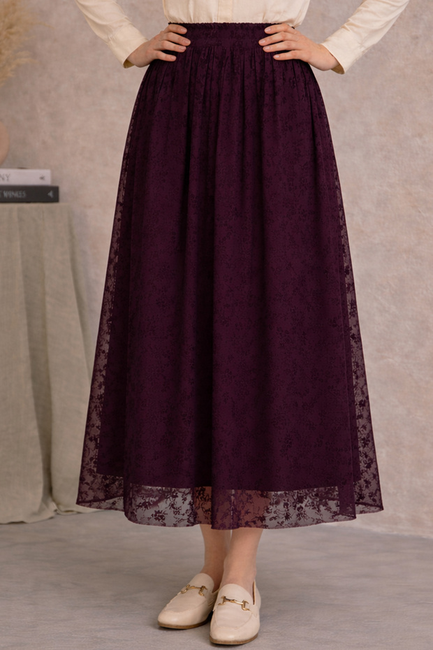 Lace Flocked Skirt A220 Plum