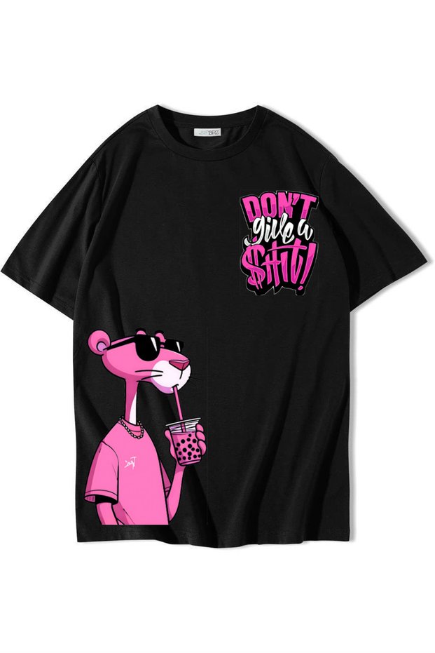 Unisex Oversize Don'T Give a Pink Panther T-Shirt Black