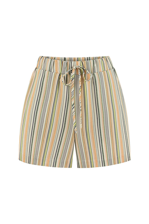 Women's Ecru Relax Fit Striped Short Shorts