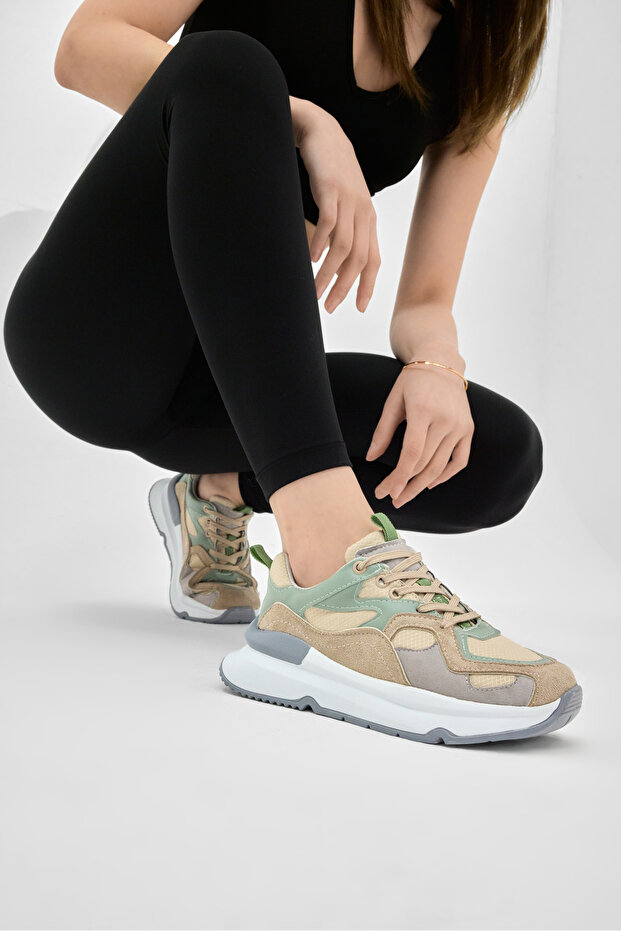 Women's Beige Green Eva Sole Comfortable Fit Sneaker
