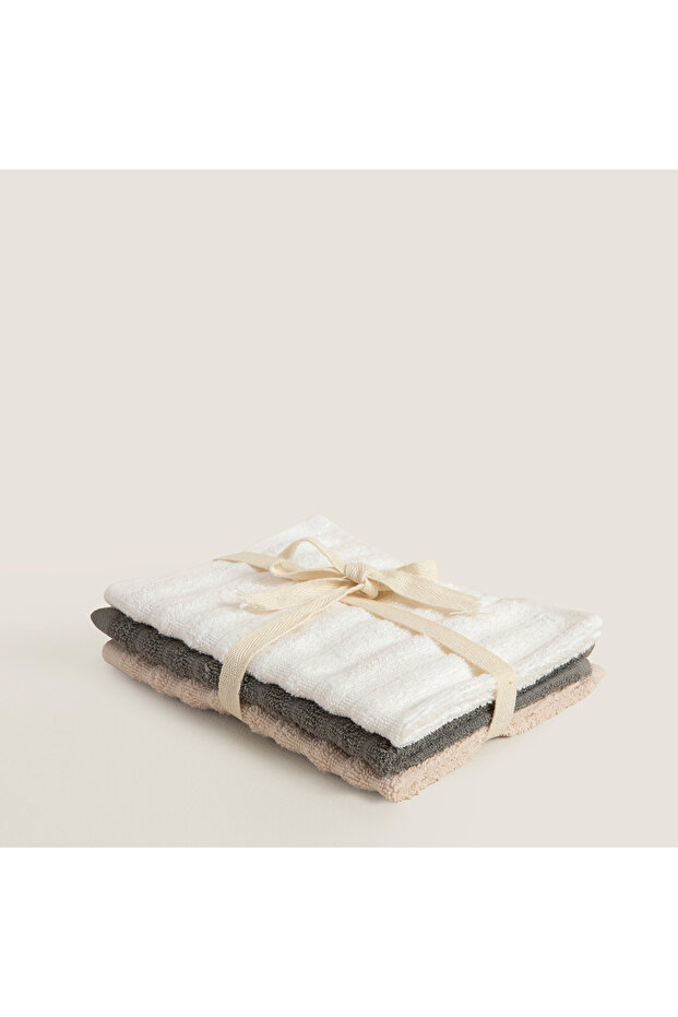 Waved 100% Cotton 3-Piece Hand Towel Set 30X40 cm Beige/Anthracite/White