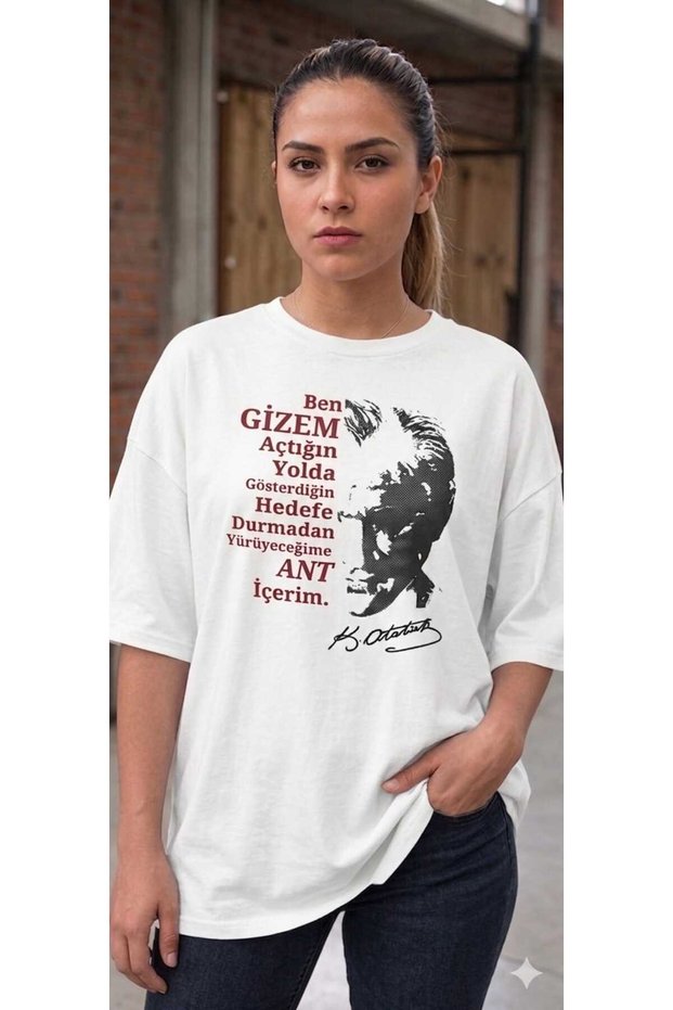 Unisex Our Name Printed Personalized Red Oversize T-Shirt Loose Fit