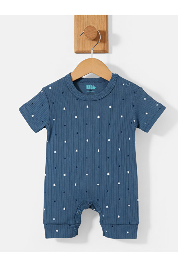Ribbed Cotton Short Sleeves Printed Romper