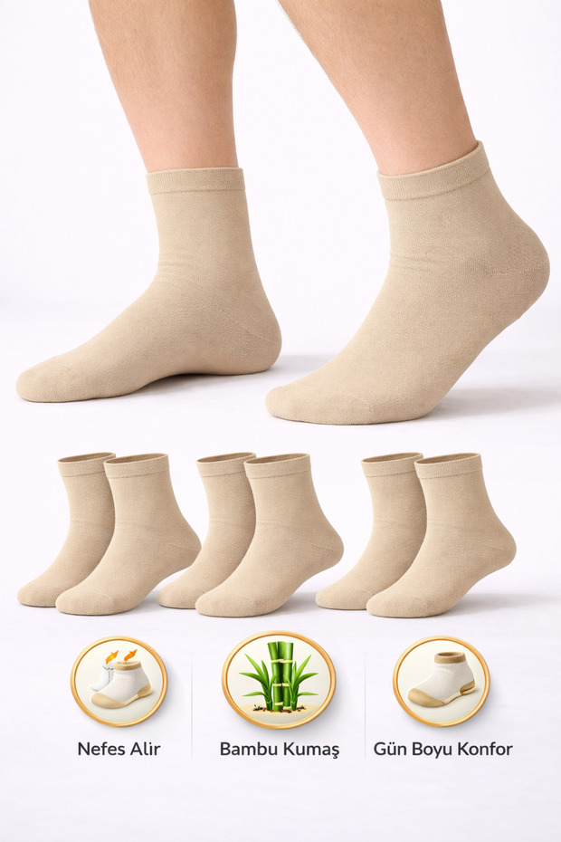 Men's Short Bamboo Stone Socks 3-Piece Seamless Anti-Sweat Ultra Soft Breathable Premium Socks
