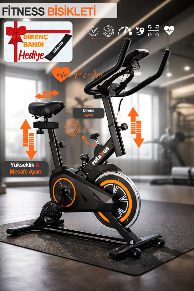 RELAXUS Dikey Ev Fitness Bisikleti LED Ekran Kardiyo Egzersiz Aleti Spinning Bike Nabız Direnç Lastiği Hediy