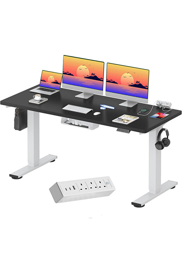 FLEXISPOT EN2 150x60 cm Electric Sit Stand Desk with Cable Management - White Frame and Black Top