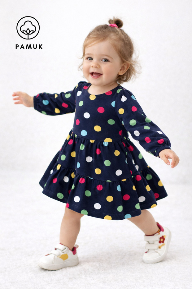 Baby Girl Single Jersey Lycra Dress - Patterned Casual Seasonal Baby Dress