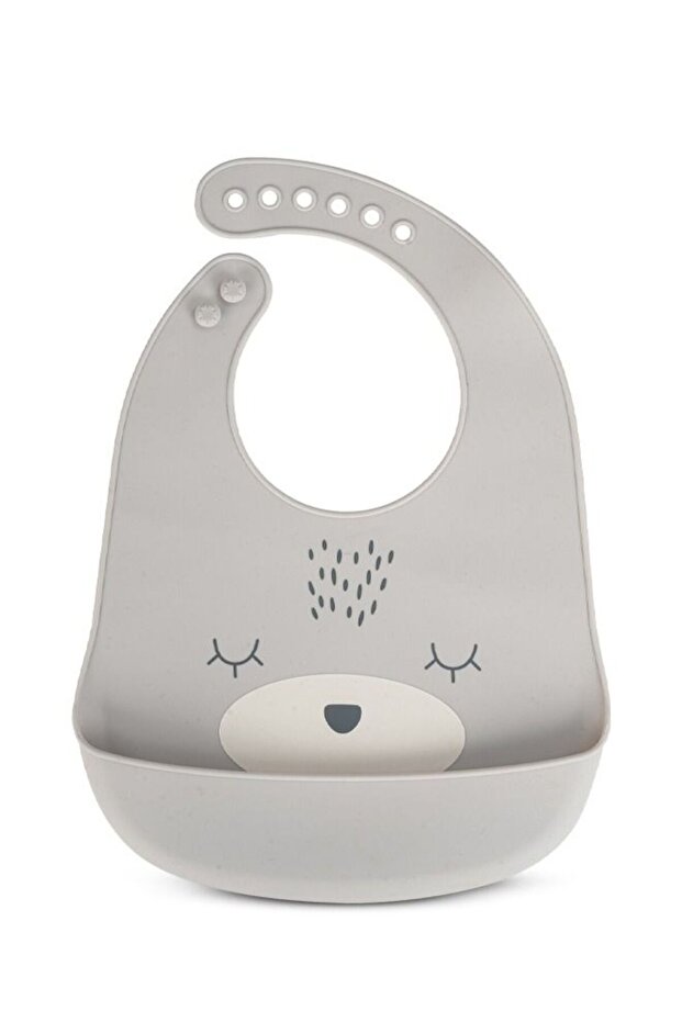 Silicone Baby Bib with Pocket, Waterproof & Adjustable, Easy Clean, 6–12 Months (Grey)