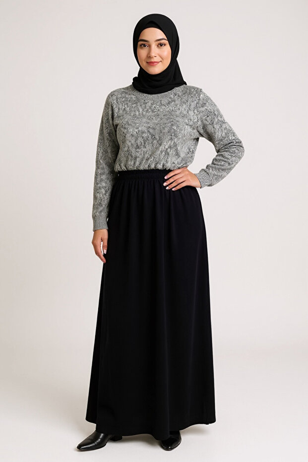Women's Elastic Waist Solid Color Piece-Cut Combed Cotton Skirt