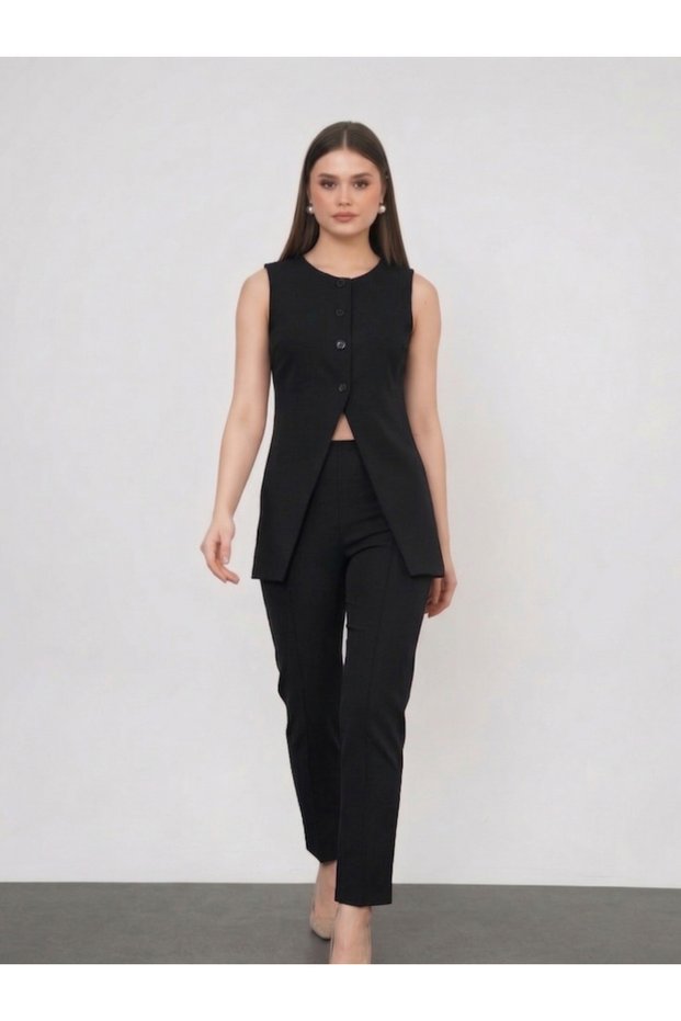 Women's Atlas Dabıl Fabric Blazer Vest Trousers Set Does Not Show Underwear - Modern Office Elegance & Premium Quality