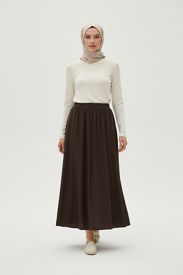 Women's Elastic Waist Solid Color Piece-Cut Combed Cotton Skirt