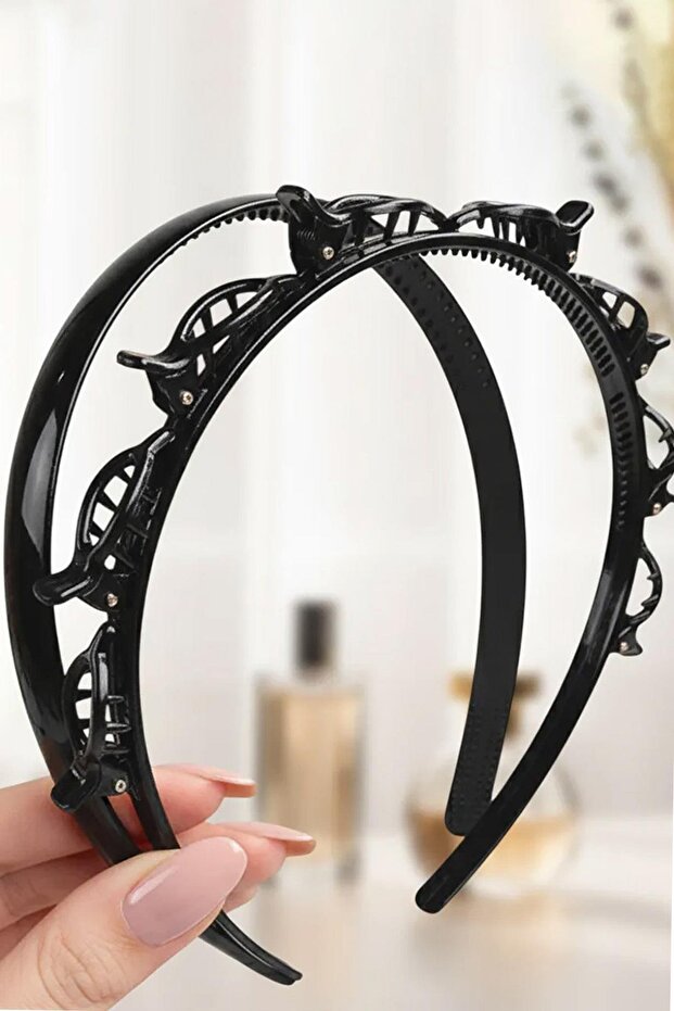 Black Hair Curler and Black Midi Crown Set of 2