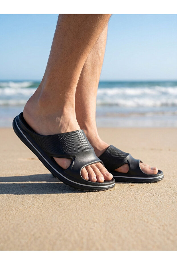Men's Black Eva Sole Slippers Non-Slip Lightweight Comfortable Summer Beach Pool Home Bathroom
