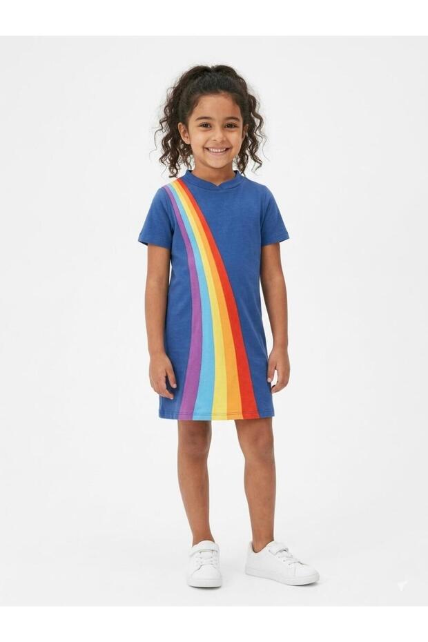 Girls' Rainbow Color Dress 3-10 Years Old