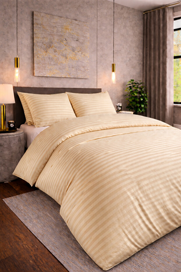 Double Striped Satin Duvet Cover Set | Comfortable & Stylish | Soft and Shiny Texture