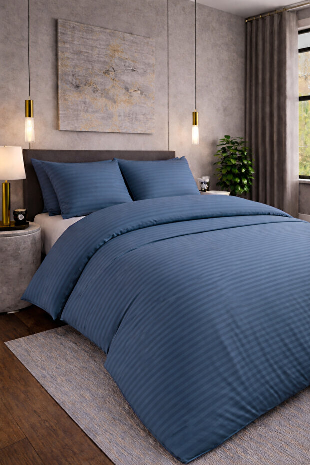 Double Striped Satin Duvet Cover Set | Comfortable & Stylish | Soft and Shiny Texture