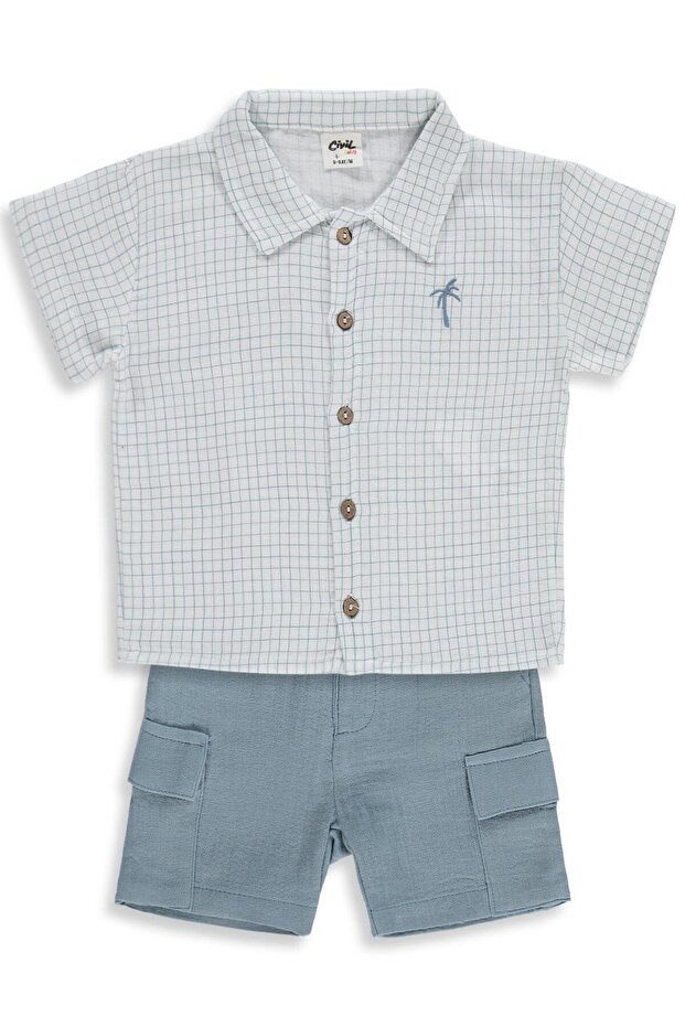 Baby Boy Muslin Checkered 6-18 Months Set - Ecru 12-18 Months