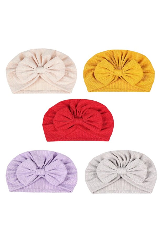 - Baby Bow Turban Hat - 5 pcs -Multicolor - 0M to 6M