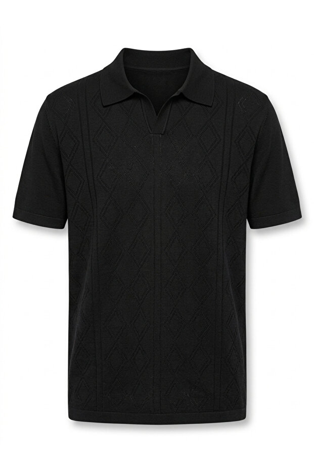 Rayon Fabric Textured Men's Polo Collar T-Shirt - Modern Style
