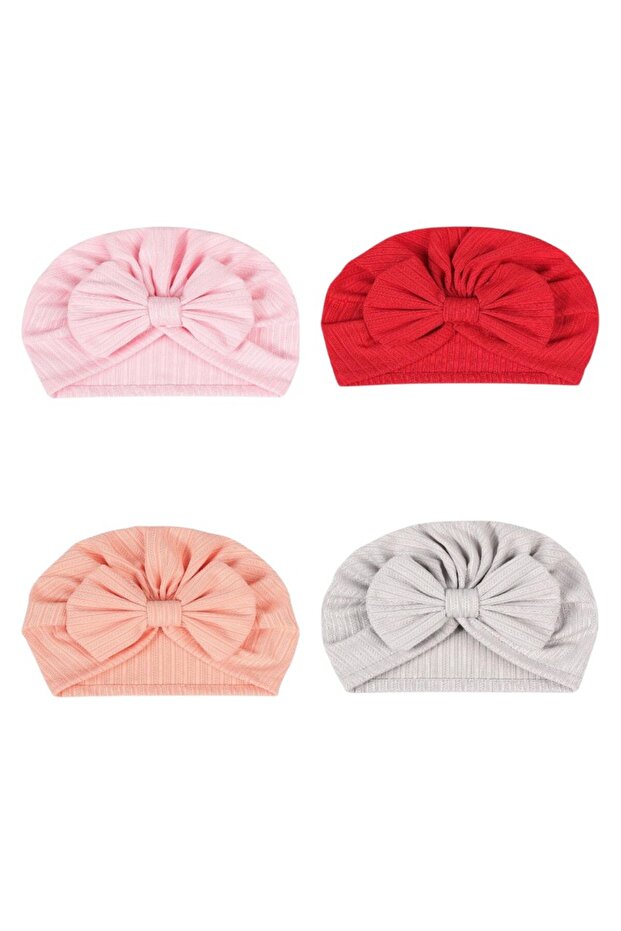 - Baby Bow Turban Hat - 4 pcs - Multicolor - 0M to 6M