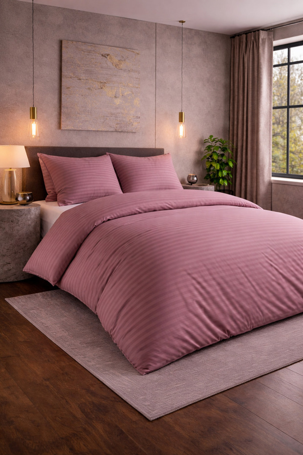Double Striped Satin Duvet Cover Set | Comfortable & Stylish | Soft and Shiny Texture