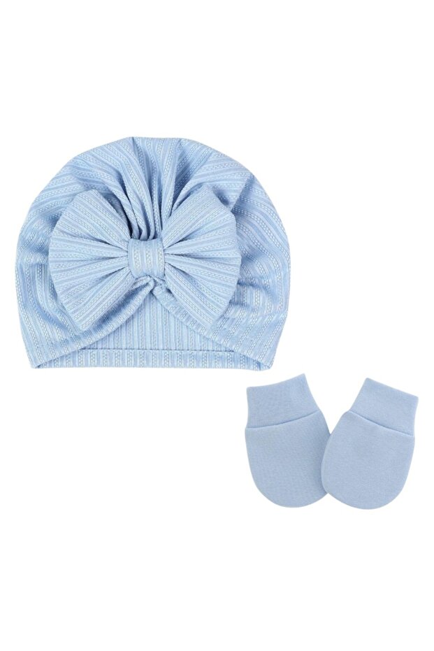 - BabyBow Turban Hat and Mittens - Multicolor - 0M to 6M