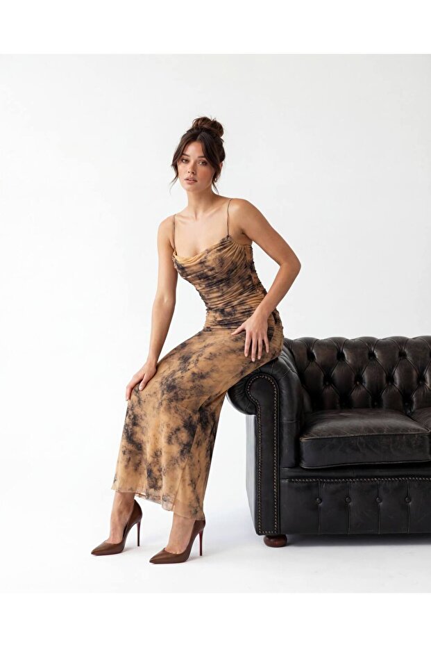 Batik Desen Drapeli Bodycon Elbise