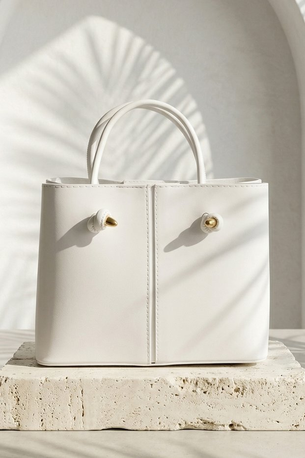 Square Stitched Women's White Hand and Shoulder Bag