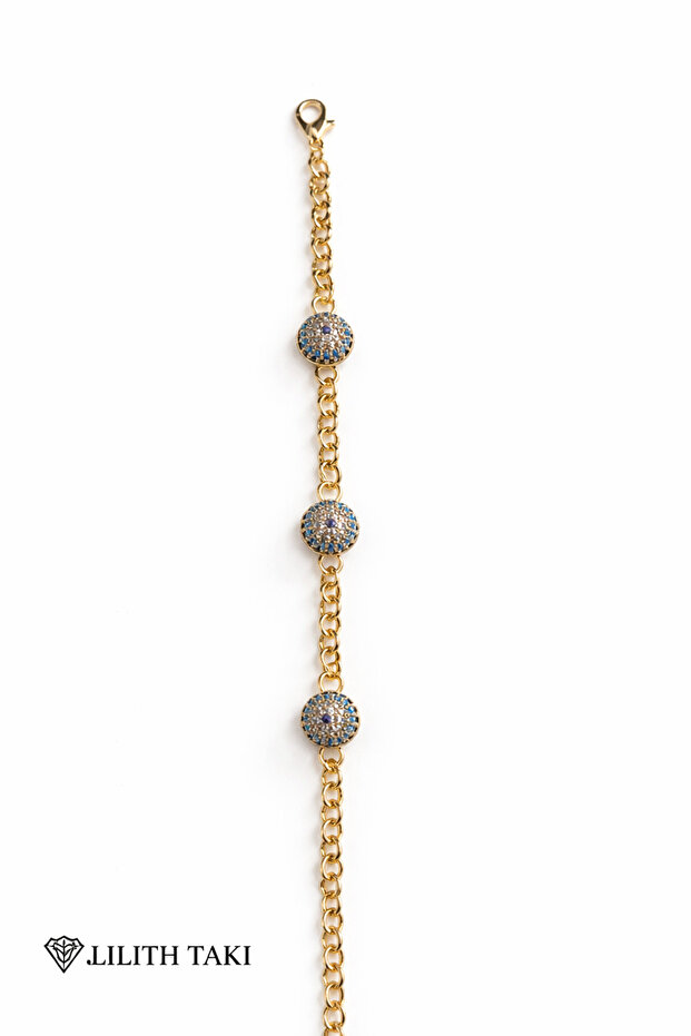 Sparkling Evil Eye Bead Detailed Gold Bracelet – Stylish & Elegant Design