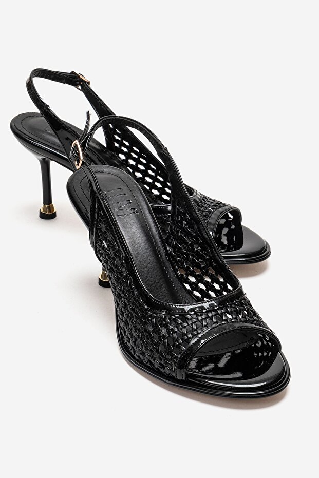 Bonito Black Knitted Women's Thin Heeled Shoes