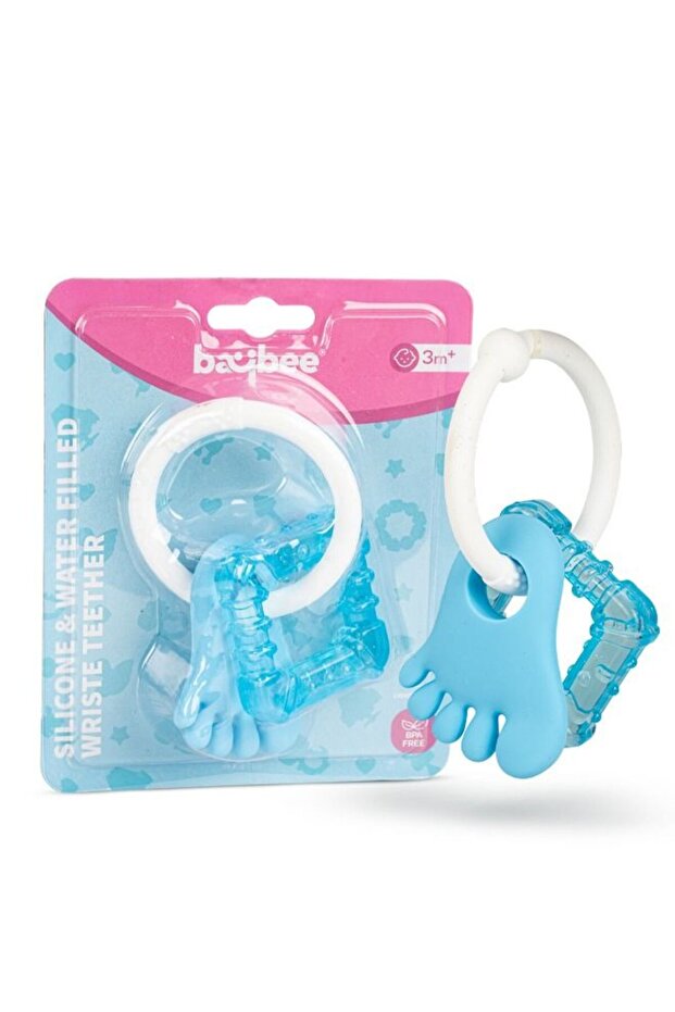Silicone Teether BPA-Free Food Grade Easy Grip Teething Toy 6-12 Months (White Blue)