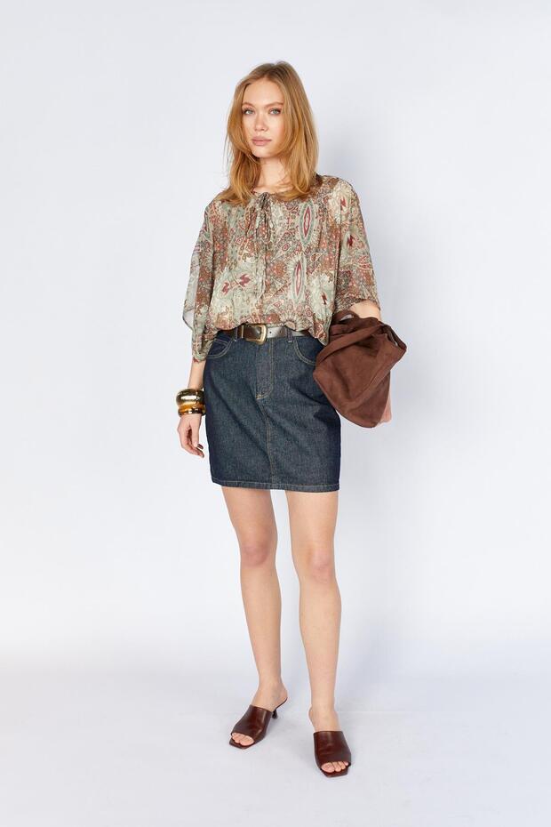 Women's Rins Washed Mini Jean Skirt with Belt