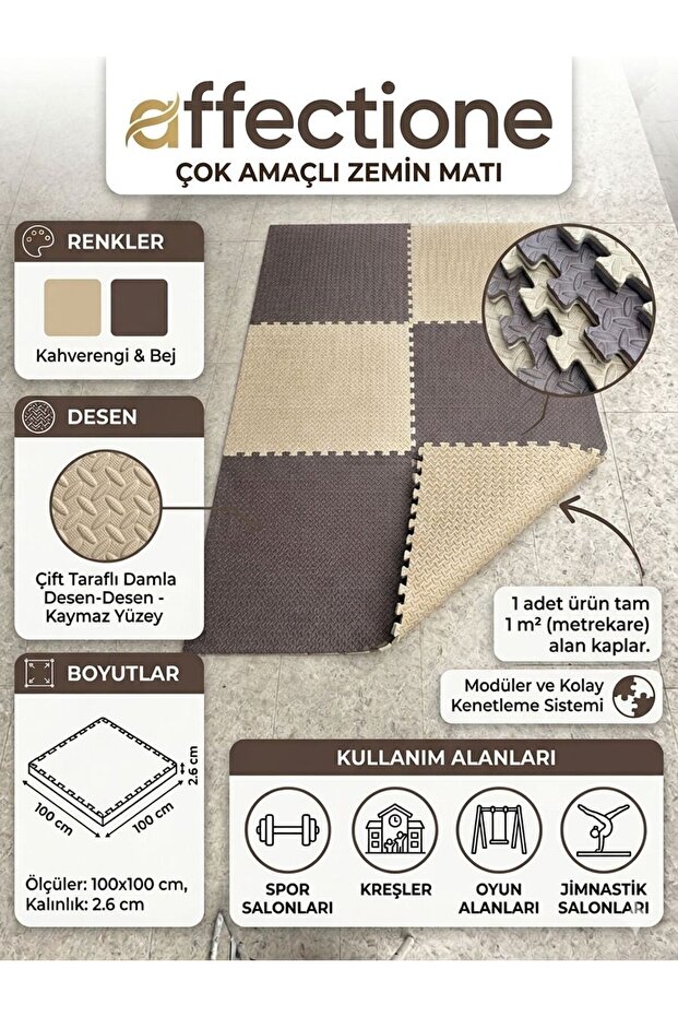 AFFECTİONE (DAMLA DESEN) Tatami Minderi 100x100 26mm çift taraflı kullanım ve çift renk