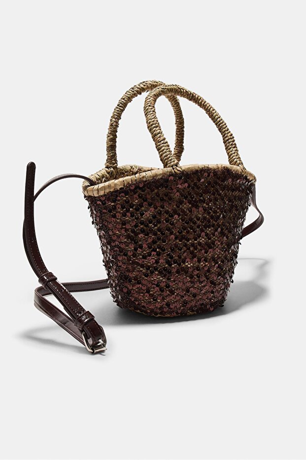 Pullu mini hasır çanta - 3