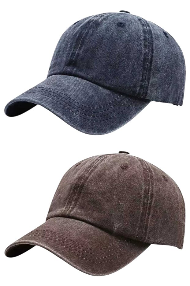 Unisex Vintage 100% Cotton Adjustable Baseball Cap Hat Set of 2