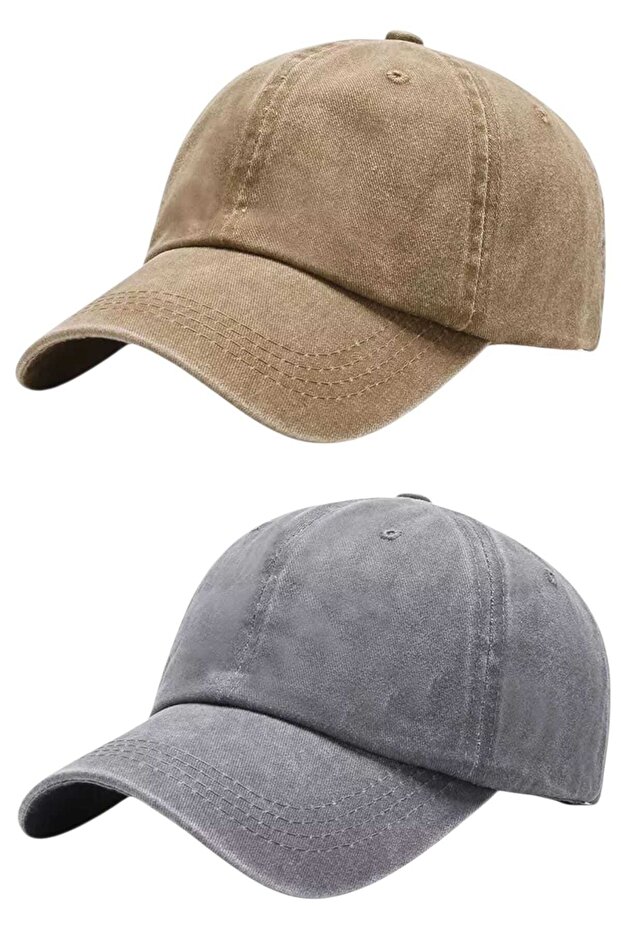 Unisex Vintage 100% Cotton Adjustable Baseball Cap Hat Set of 2