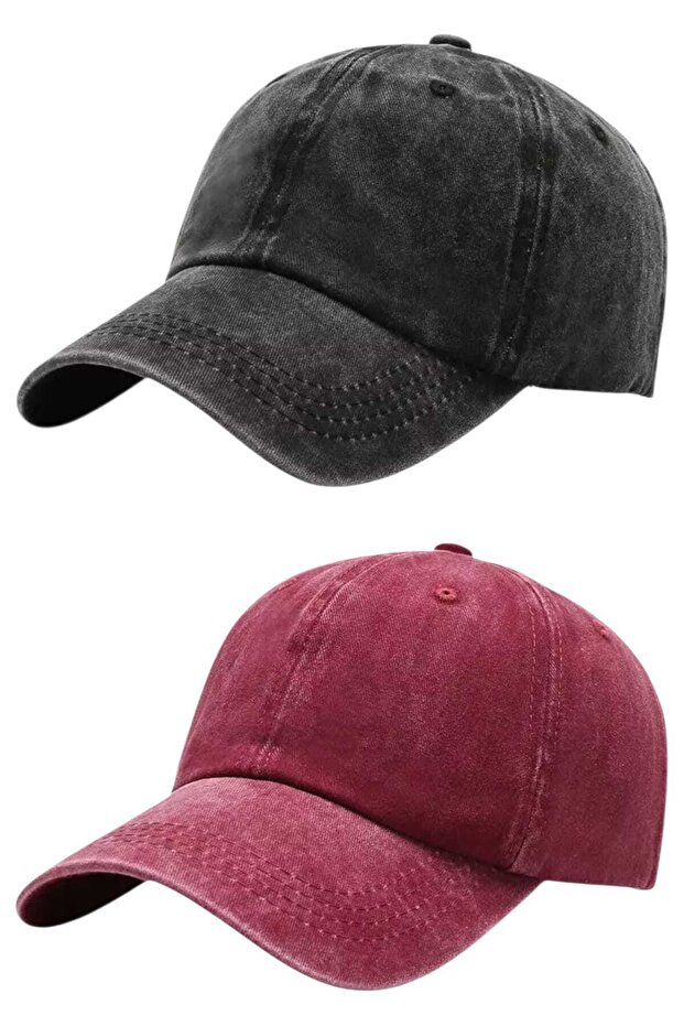 Unisex Vintage 100% Cotton Adjustable Baseball Cap Hat Set of 2