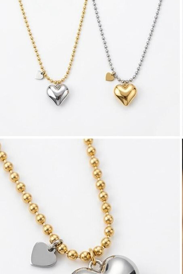 Gold and Silver Mix Color Gradient Bombelli Heart Ball Chain Necklace