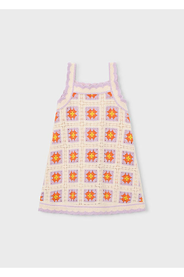 Crochet Embroidered Knitted Girls' Dress 3935