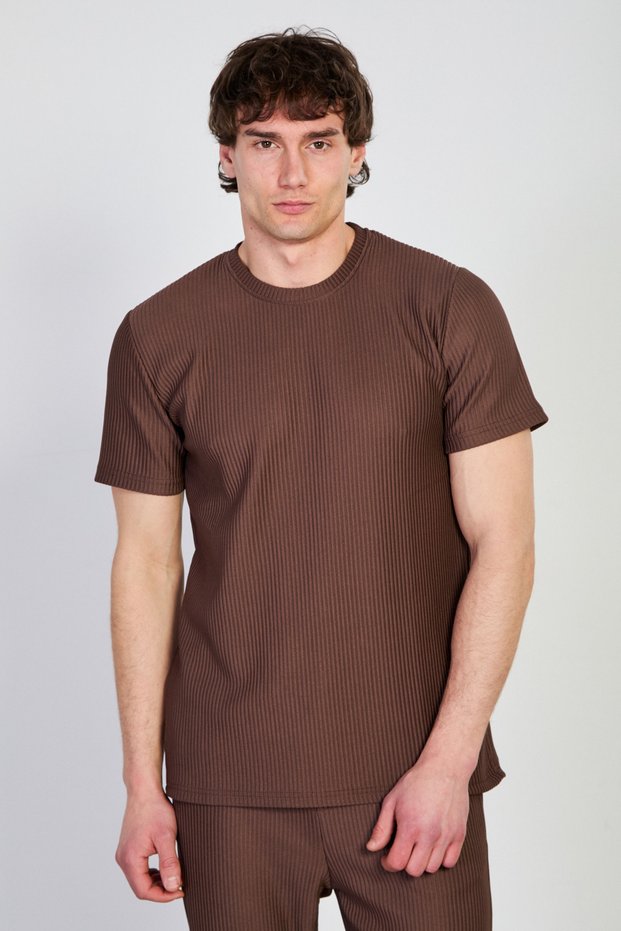 Men's Ribbed Crew Neck T-Shirt - Brown