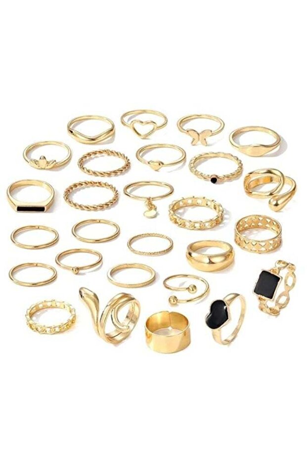 Trendy Gold Color Women’s Ring Set 27pcs Mixed Minimal & Statement Rings