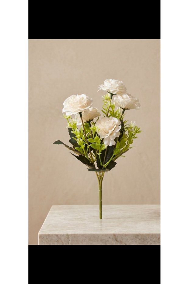 1 Piece of White Carnation with 5 Branches of Boxwood Arrangement, 30 Cm, Home Vase Decoration Ornament