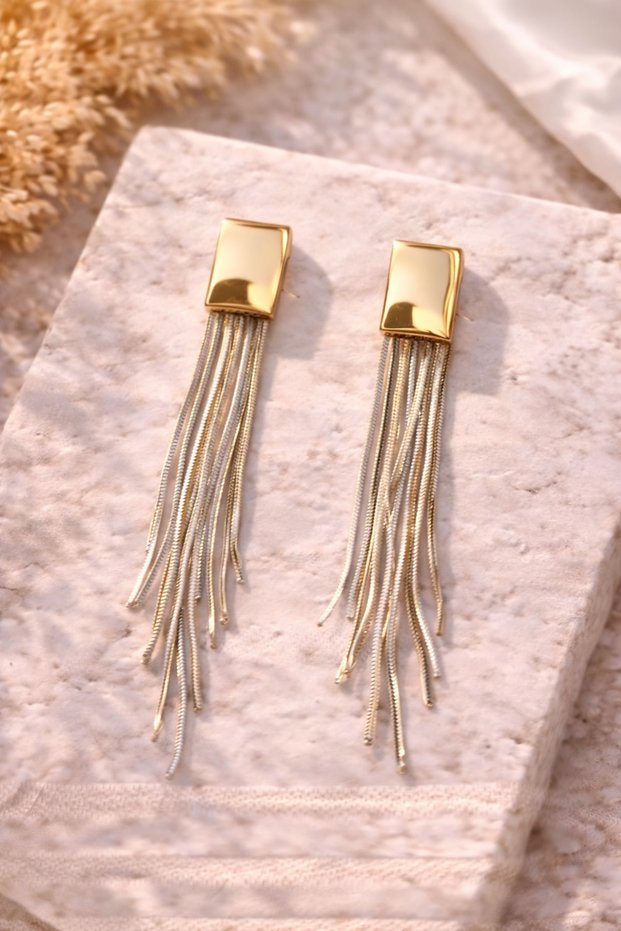 Zara-Style Elegant Earrings with Gold Accents, Dangling Design, Available in Silver and Black, 8 cm