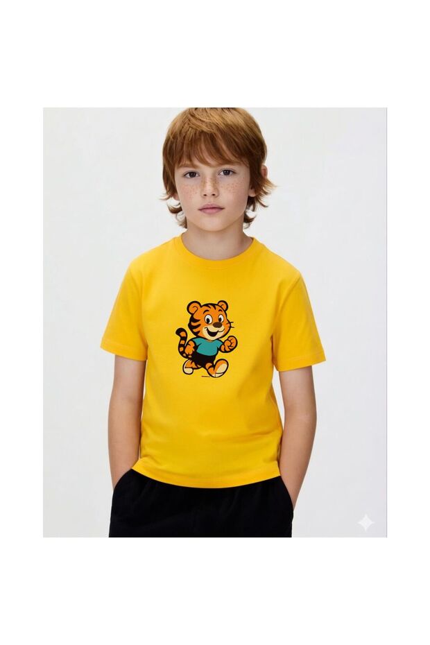 Happy Tiger Printed 100% Cotton Regular Crew Neck Kids Unisex T-Shirt 5 6 -7 8-9 10 -11 12 Years Old