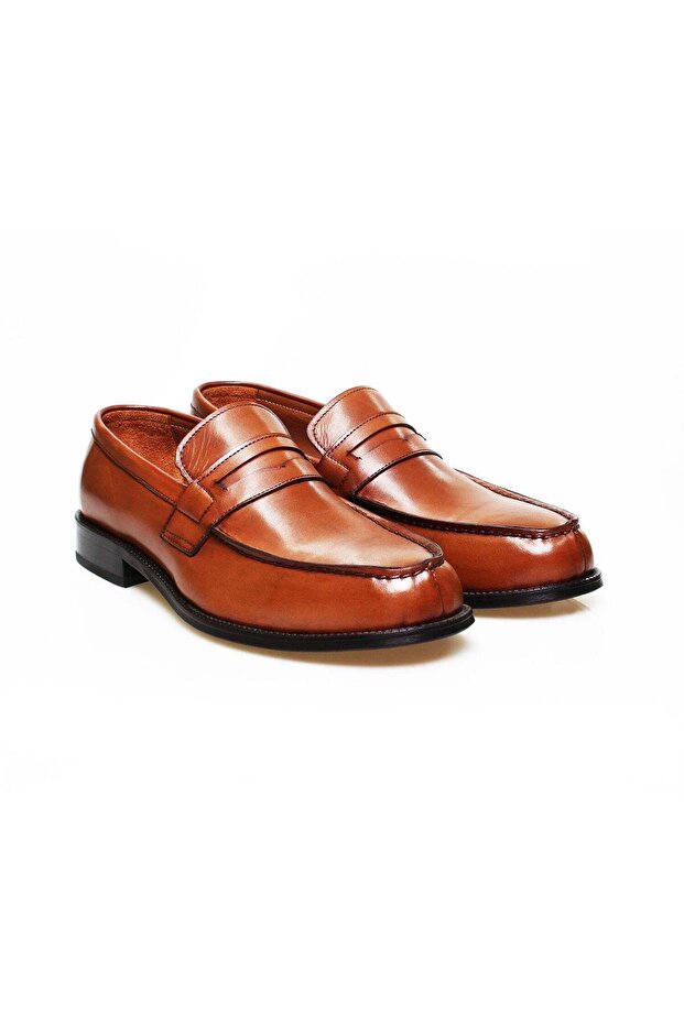 Tan Color Laceless Genuine Leather Men's Shoes