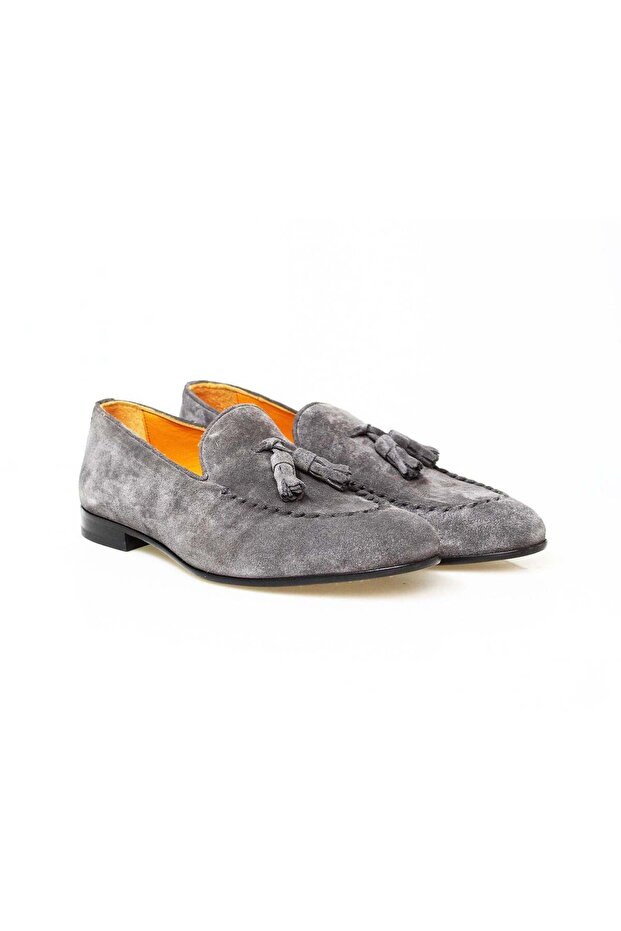 Gray Color Laceless Genuine Leather Suede Men's Shoes