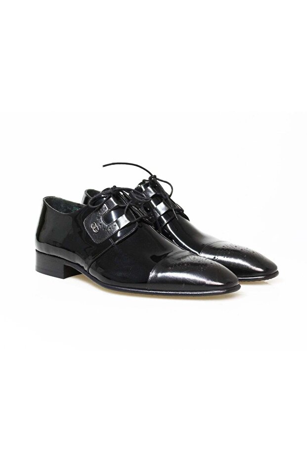 Black Color Lace-Up Genuine Leather Men's Shoes