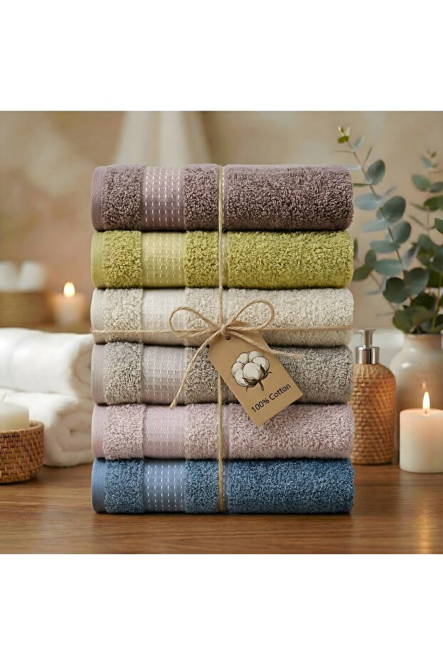 100% Cotton 6-Piece Towel Set 50X90 cm Soft Absorbent Hand and Face Towels Daily Dowry Set